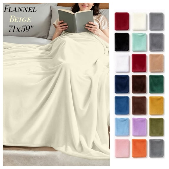 Fllostpr Flannel Fleece Blanket Throw, Soft Cozy Warm Blanket for Couch Air Conditioning Nap Sofa Bed Camping Travel All-Season, Beige 59x71"
