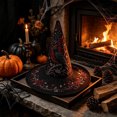 thumbnail image 1 of Fllostpr Halloween Crow Witch Hat, Quilted Embroidered Hat Dcor for Parties Renaissance Fairs Gothic Gatherings Themed Dress-Up, 16.9x11.8", 1 of 6