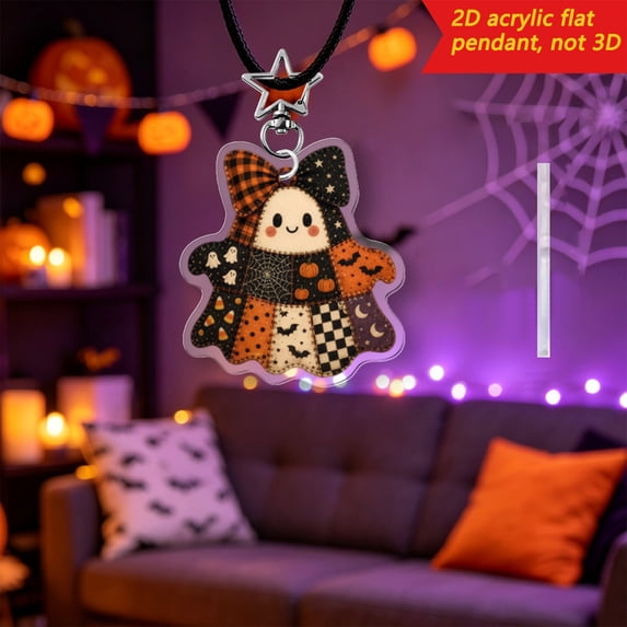 Fllostpr Halloween Patchwork Ghost Keychains, 2D Vintage Acrylic Pendant Hanging Decor for Home Window Backpack Pouch, 2.1x2.3"