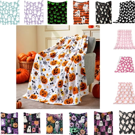 Fllostpr Halloween Throw Blanket for Couch 29 x 39 in, Spooky Pumpkin Flannel Fleece Throw Blanket, Festive Halloween Decorations for Sofa, Bed, Fall Party