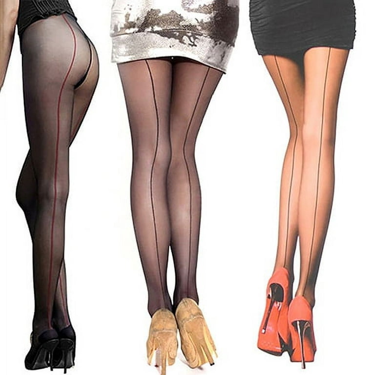 Flm Sexy Women's Ultra Sheer Transparent Line Back Seam Tights Stockings  Pantyhose 