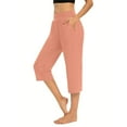 thumbnail image 1 of Flmaly Leggings For Women High Waisted Capri Leggings For Women 2024 High Waisted Cutout Yoga Capris Lightweight Cozy Cropped Pants Solid Soft Pajams Pants with Pocket Tummy Control, 1 of 5