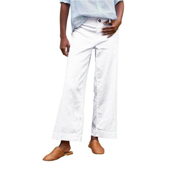 Flmaly Vacation Outfits for Women Wide Leg Pants Daily Elastic Waist Pockets Straight Solid Color Casual Pants Loose Long Trousers Rompers