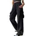 thumbnail image 1 of Flmaly Vacation Outfits for Women Wide Leg Pants Pocket Cargo Pants Trendy Elastic Waist Design Loose Tie Leggings Rompers, 1 of 5
