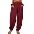 thumbnail image 1 of Flmaly Wide Leg Pants Woman Womens Casual Wide Leg Pants High Waiste Elastic Solid Women Pockets Long Pants Waist Casual Loose Trousers Pants Pants Button Down Straight Long Trousers, 1 of 5