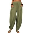 thumbnail image 1 of Flmaly Wide Leg Pants Woman Womens Casual Wide Leg Pants High Waiste Elastic Solid Women Pockets Long Pants Waist Casual Loose Trousers Pants Pants Button Down Straight Long Trousers, 1 of 5