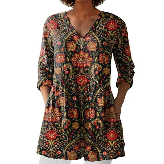 Flmaly Womens Summer Tops Business Casual 2025 New Women's Summer Printed Group Shirt Women's Linen V Neck Casual Shirt Cute Tops for Women