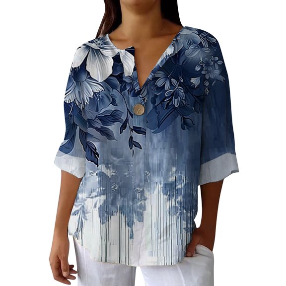Flmaly Womens Summer Tops Business Casual Ladies' Fashion Printed Single Button Long Sleeve Top Cute Tops for Women