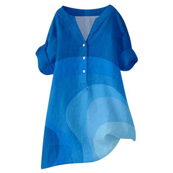 Flmaly Womens Summer Tops Business Casual Loose Button Shirt Top Stand Solid Color Medium Sleeve Collar Casual Women's Shirt Women's Shirt Cute Tops for Women