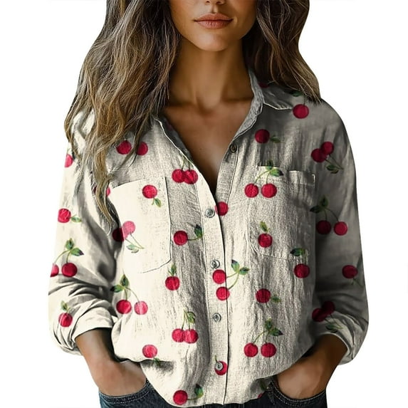 Flmaly Womens Summer Tops Business Casual Women Cotton Shirt Printed Fashion Button Down Shirts Casual Tops Long Sleeve Blouse Cute Tops for Women