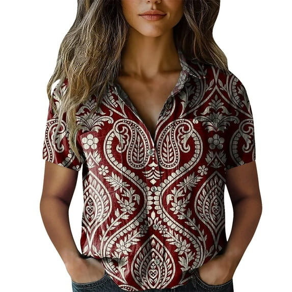 Flmaly Womens Summer Tops Business Casual Women Cotton Shirt Printed Fashion Down Shirts Casual Tops Short Sleeve Blouse Cute Tops for Women