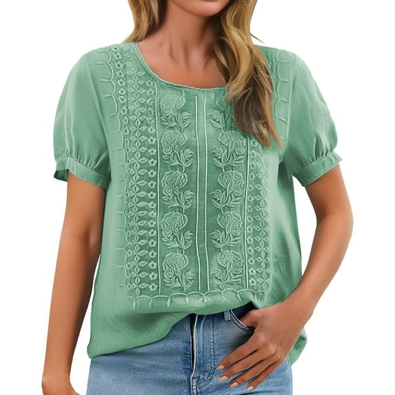 Flmaly Womens Summer Tops Business Casual Women's Fashionable Casual Solid Color Pleated Cotton And Linen Tops Shirts And T Shirts Cute Tops for Women