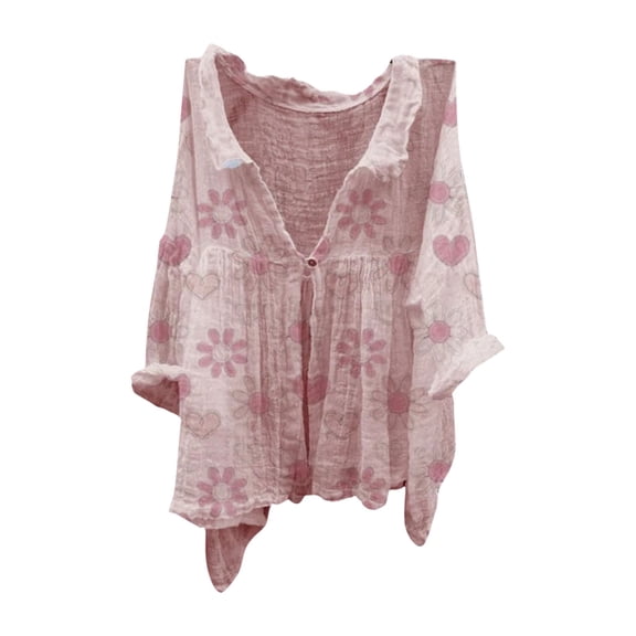 Flmaly Womens Summer Tops Business Casual Women's Floral Butterfly Print Natural Autumn Fragrant Fabric Shirt Cute Tops for Women