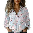 thumbnail image 1 of Flmaly Womens Summer Tops Business Casual Womens Linen Button Down Shirts Floral Printed V Neck Long Sleeve Blouse Collared Boho Shirt Casual Tops With Pocket Cute Tops for Women, 1 of 5