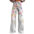 thumbnail image 1 of Flmaly jeans for women stretch denim Wide Leg Pants Woman High Waist Floral Patterned Pants Lightweight Loose Fit Casual Colorful Trouser Imitation Jeans Stretchy Wide Leg Straight, 1 of 4