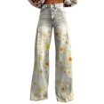 thumbnail image 1 of Flmaly jeans for women stretch denim Wide Leg Pants Woman High Waist Floral Patterned Pants Lightweight Loose Fit Casual Colorful Trouser Imitation Jeans Stretchy Wide Leg Straight, 1 of 4
