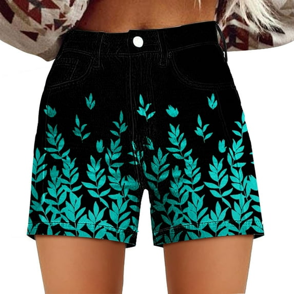 Flmaly shorts for women with Pockets Water Resistant Womens Casual High Waist Denim Shorts Relaxed Fit ArtRetro Printed Floral Shorts for Women Walking Athletic Workout