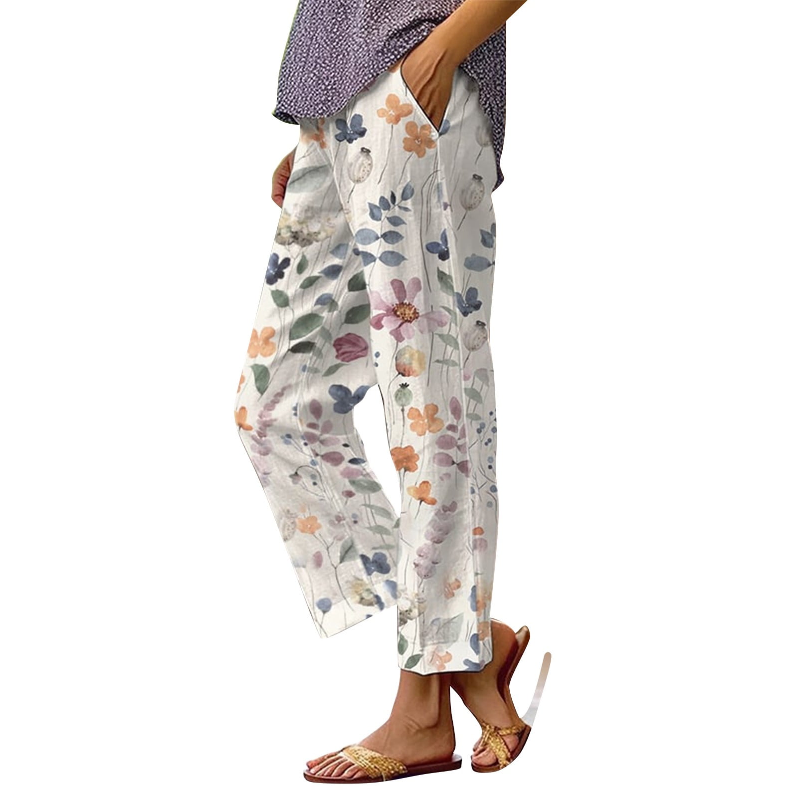 Casual Vacation Floral Patchwork Loose High Waist Type A Full Print Bottoms
