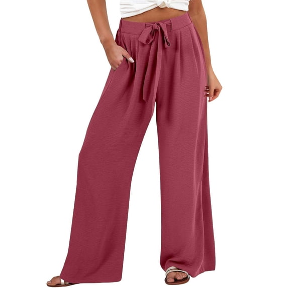 Flmaly vacation outfits for women High Waistband Women's Linen Wide Leg Pants Casual Loose High Waist Beach Haren Pants Pockets Vacation Outfits