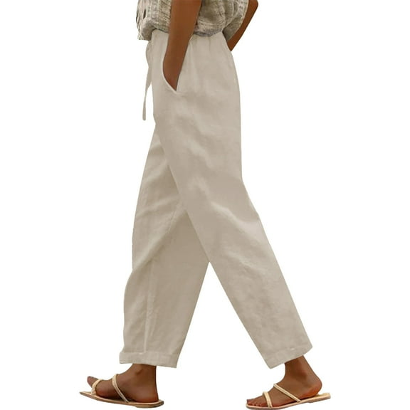 Flmaly vacation outfits for women High Waistband Cropped Linen Pants Women High Waisted Straight Leg Work Pants Business Casual Ankle Pants With Pockets Vacation Outfits