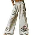 thumbnail image 1 of Flmaly vacation outfits for women High Waistband Holiday Style Retro Linen Floral Ethnic Print Casual Pants For Women – Comfortable Relaxed Fit Perfect For Summer Beach Vacation Outfits, 1 of 4