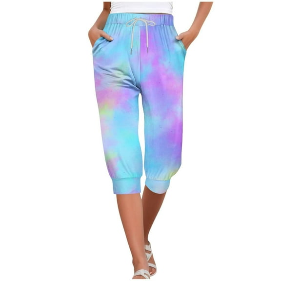 Flmaly vacation outfits for women High Waistband Sweatpants Capris For Women 4Th Of July American Flag Independence Day Print Pants Bottom Drawstring Joggers Vacation Outfits