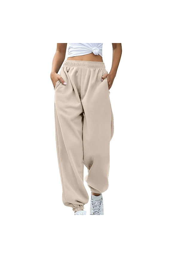 Flmaly vacation outfits for women High Waistband Women's Bottom Sweatpants No Drawstring Joggers Pants Workout High Waisted Yoga Pants With Pockets Vacation Outfits