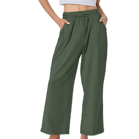 Flmaly vacation outfits for women High Waistband Women's Pure Cotton And Linen Wide Leg Pants Casual Baggy Elastic Waistband With Pockets Fashionable Pants Vacation Outfits
