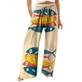 thumbnail image 1 of Flmaly vacation outfits for women High Waistband Women's Vintage Art Print Cotton And Linen Casual Pants Casual Wide Leg Trousers With Pockets Vacation Outfits, 1 of 5