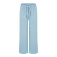 thumbnail image 1 of Flmaly vacation outfits for women High Waistband Womens Linen Beach Pants Casual Elastic High Waisted Wide Leg Loose Comfy Trousers With Pockets Vacation Outfits, 1 of 6