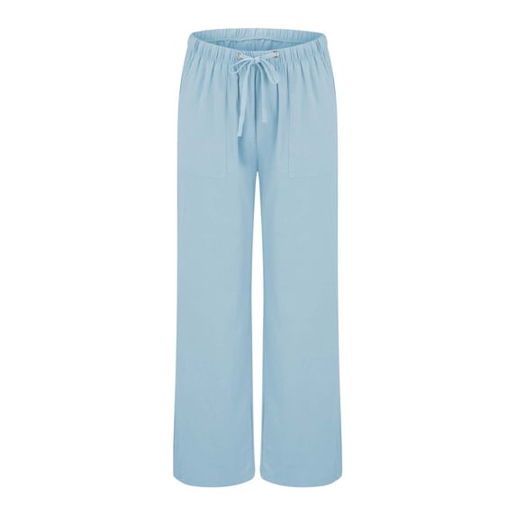 Flmaly vacation outfits for women High Waistband Womens Linen Beach Pants Casual Elastic High Waisted Wide Leg Loose Comfy Trousers With Pockets Vacation Outfits