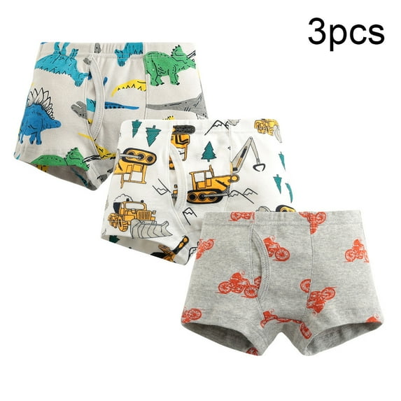 Chenyin 3PCS Kids Baby Underwear Boxer Brief for Boys Cotton Shorts Toddler Cartoon Dinosaur Underpants 3-8 Years Panties for Boys