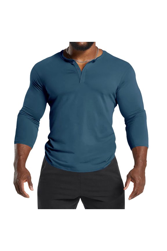 Men's T-Shirts Long-Sleeved Henley Shirts Solid Colour Bottom Shirt Comfort Tee Tops for Mens M- 3XL