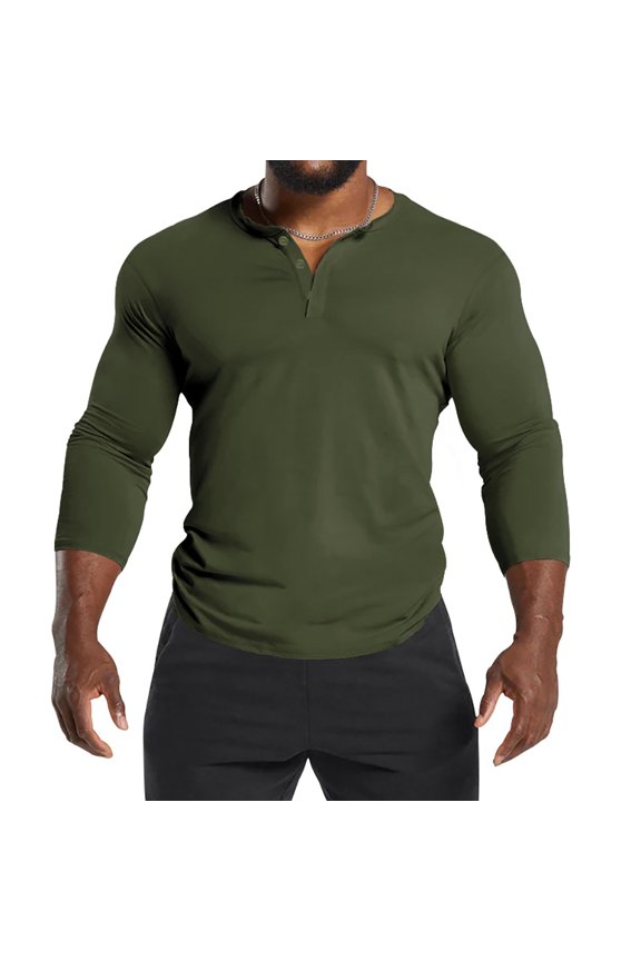 Men's T-Shirts Long-Sleeved Henley Shirts Solid Colour Bottom Shirt Comfort Tee Tops for Mens M- 3XL