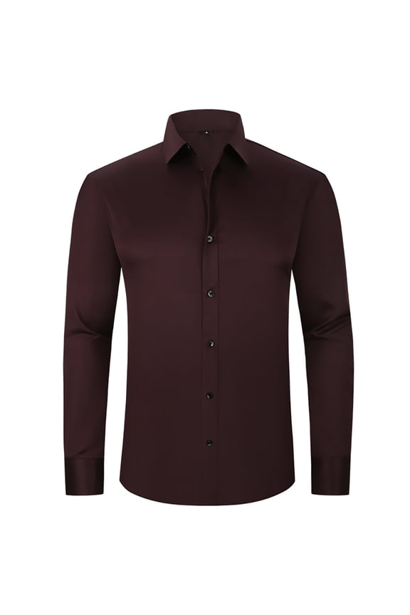 Mens Shirt Wrinkle Free Simple Dress Shirts Non-iron Long Sleeve Business Blouses Tops for Men's Size 38-46