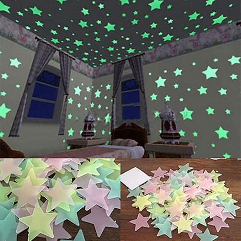 100Pcs 3D Stars Glow In The Dark Luminous Fluorescent Stickers Kid Room  Decor