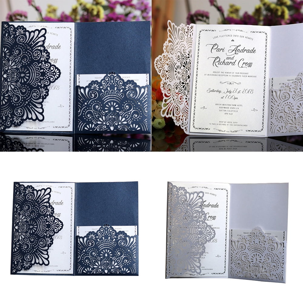 Flmtop 10Pcs Hollow Lace Floral Laser Cut Business Wedding Invitation