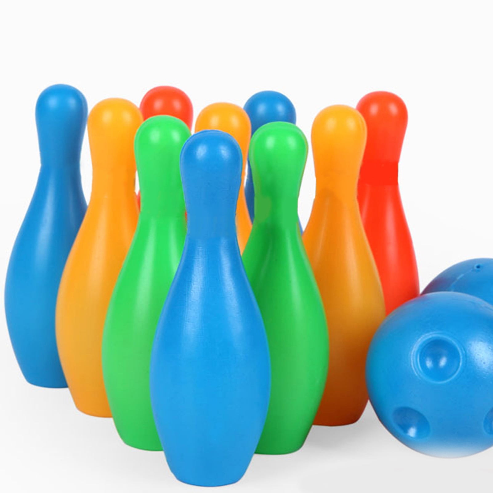 Flmtop 12Pcs/Set Kids Solid Color Pins Balls Bowling Game Indoor Sport