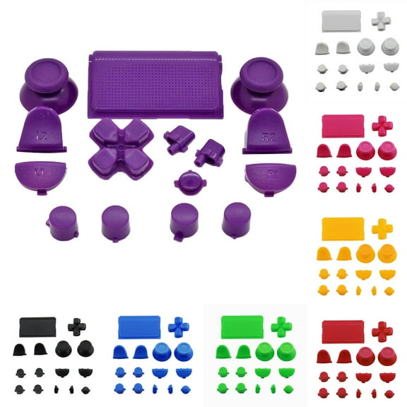 Hevirgo 15Pcs/Set Replacement Parts Solid Color Buttons Kit for PS4 Controller Gamepad Purple