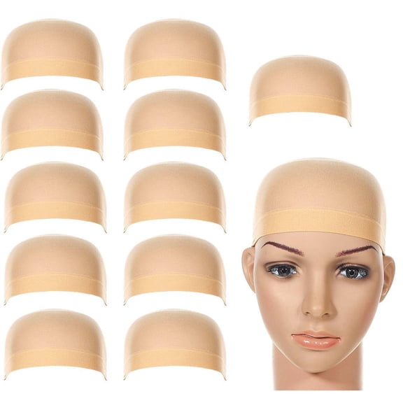 Hevirgo 2/12Pcs Women Men Universal High Stretchy Wig Liner Cap Hat Hairpiece Accessory