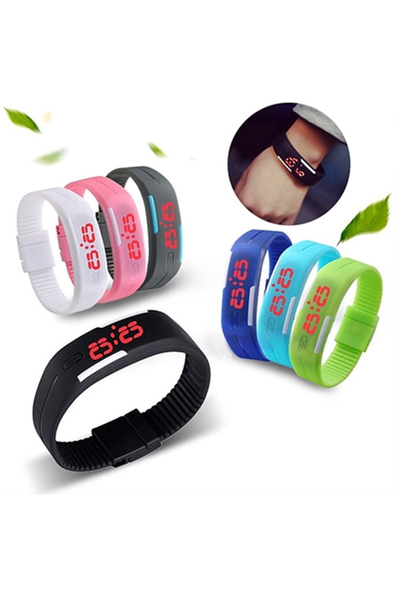 Flmtop 2Pcs Unisex Fashion Silicone Red LED Sports Bracelet Touch Digital Wrist Watch Red