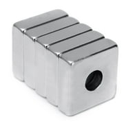 Flmtop 5Pcs 15x15x5mm N52 Square Hole Super Strong Blocks Rare Earth Neodymium Magnets