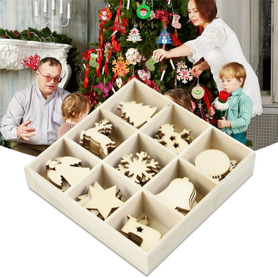 Flmtop 72Pcs Wood Christmas Tree Ornament Hanging Pendant Snowflake Star Bell Decor