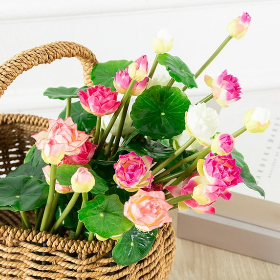 Hevirgo Artificial Flowers No Withering Decorative Full of Vitality Lotus Faux Silk Artificial Flowers for Garden