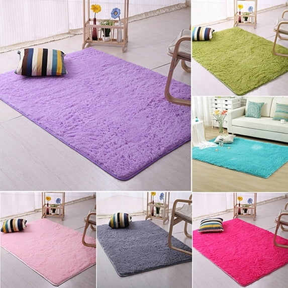 Flmtop Carpet Plush Slip Resistant Polyester Solid Color Door Floor Mat for Sitting Room