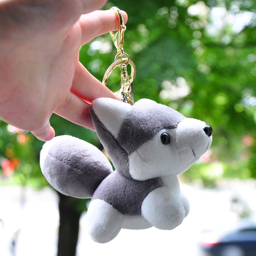 Flmtop Cute Small Husky Dog Plush Doll Toy Keychain Keyring Pendant Bag Car  Key Holder