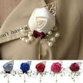 thumbnail image 1 of Flmtop Fake Flower Faux Pearl Boutonniere Wedding Ceremony Bride Groom Corsage Brooch Purple, 1 of 9