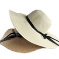 thumbnail image 1 of Hevirgo Foldable Women Wide Brim Floppy Straw Ribbon Bow Sun Hat Beach Cap, 1 of 10