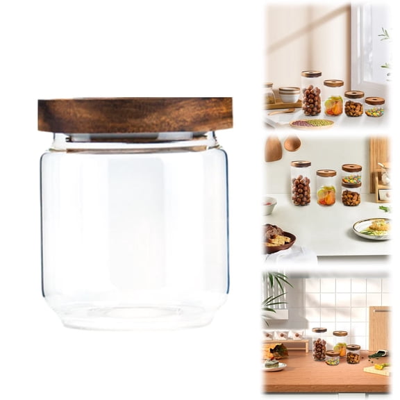 Flmtop Glass Airtight Bottle With Wood Lid Tea Food Jar Container Simple Wood Storage Jar Set Kitchen Storage Bottle Tea Jar Glass Jar Set Transparent Ca