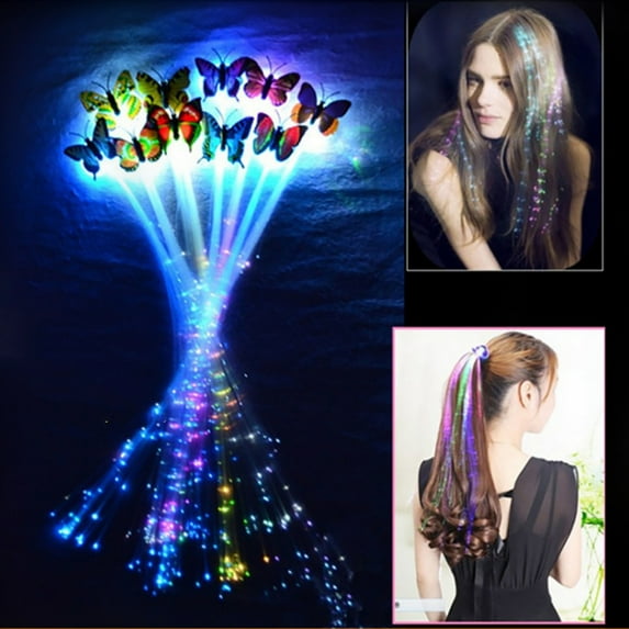 Flmtop LED Flashing Light Butterfly Hair Clip Braid Optical Fiber Hairpin Party Decor